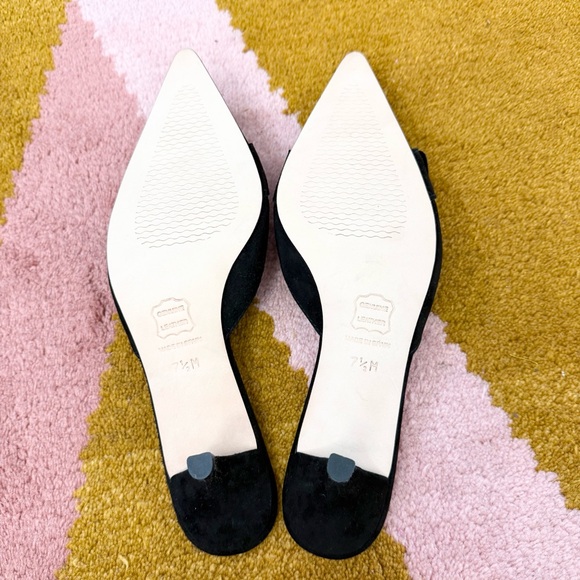 Talbots Black Suede Buckle Mule Heels Pointed Toe Kitten Heel Y2K Size 7.5 - Picture 5 of 7